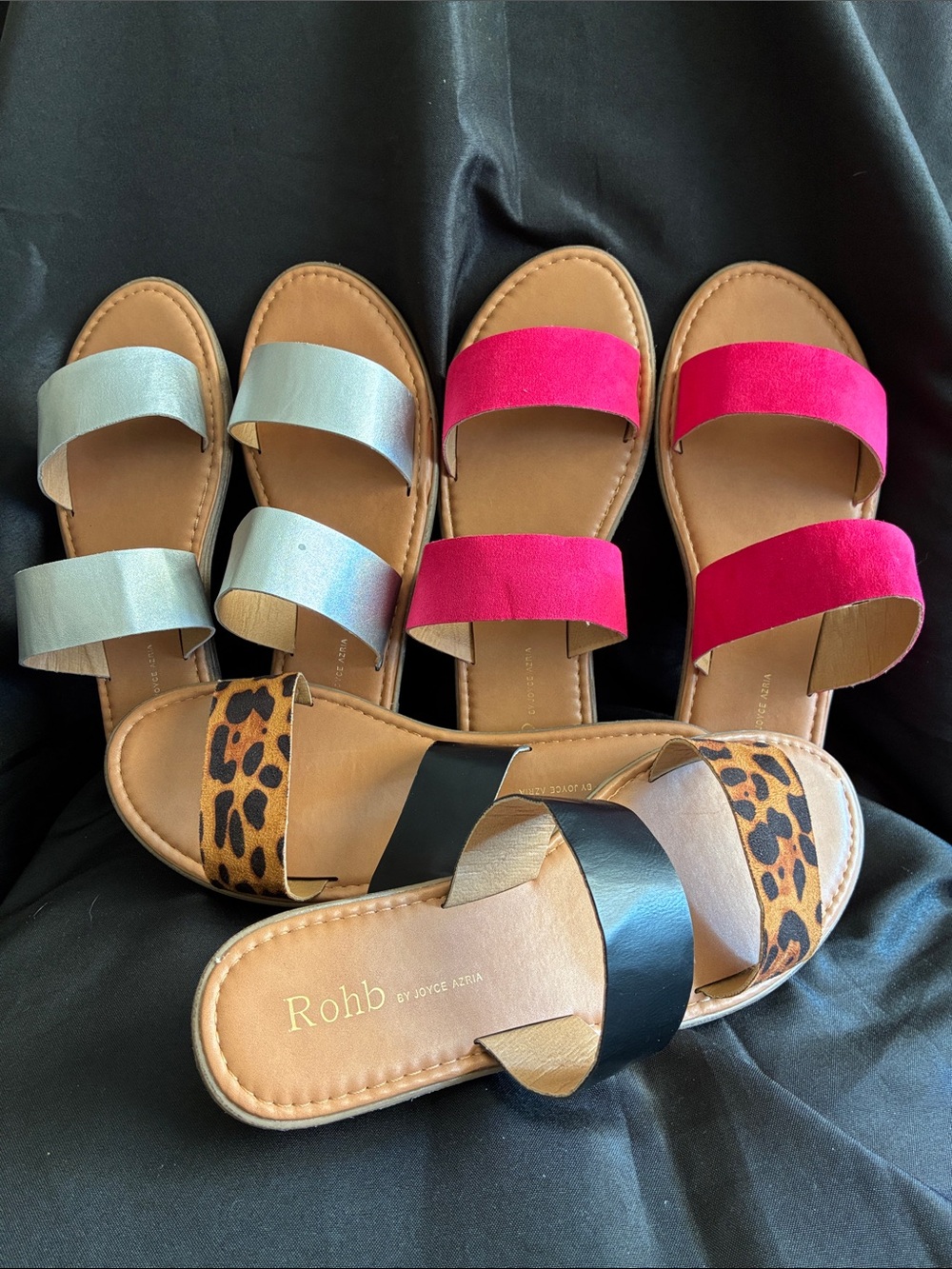 ROHB Double-Band Slide Sandals - Silver, Pink, Leopard, Black